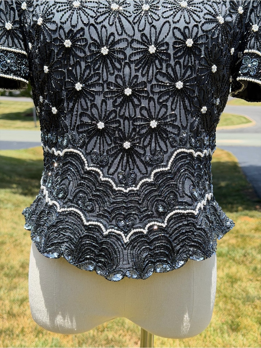 Vintage Adrianna Papell Evening Silk Beaded Pearl Sequin Art Deco Gatsby Top - Picture 2 of 15